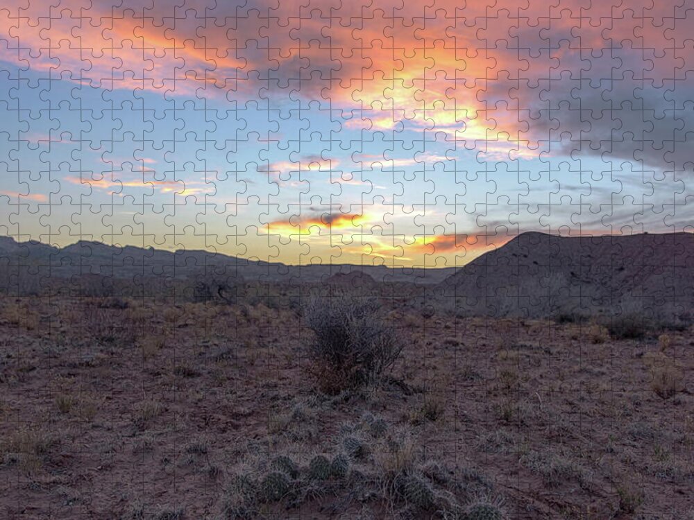 Desert Sunset Over Rugged Terrain Jigsaw Puzzle